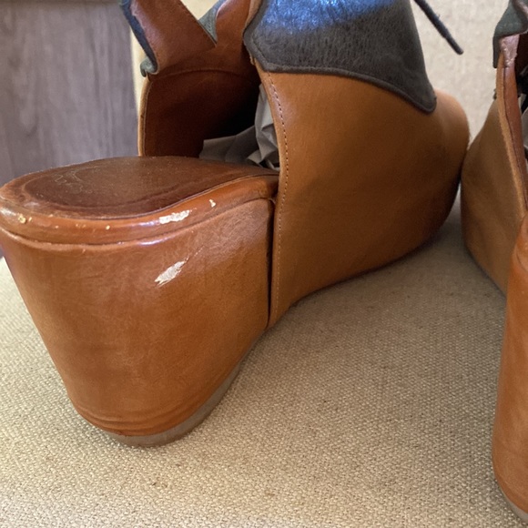 Jeffrey Campbell Leather Two Tone Lace Up Wedges Blue Tan Size 7 - Picture 11 of 13